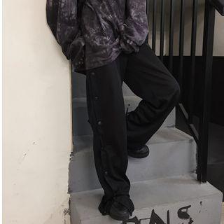 High-waist Side-buttoned Straight-cut Pants