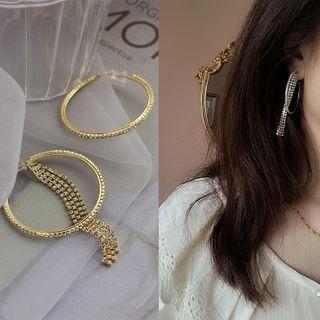 Rhinestone Fringe Hoop Earring 1 Pair - As Shown In Figure - One Size