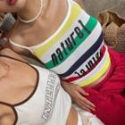 Sleeveless Letter Multicolor-stripe Knit Top Ivory - One Size