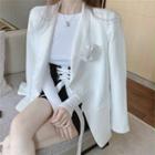 Plain Long-sleeve Slim-fit Top / Loose-fit Blazer / High-waist Lace-up Skirt