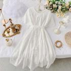 Short-sleeve Eyelet Lace A-line Dress White - One Size
