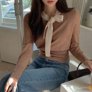 Contrast Tie-neck Cardigan