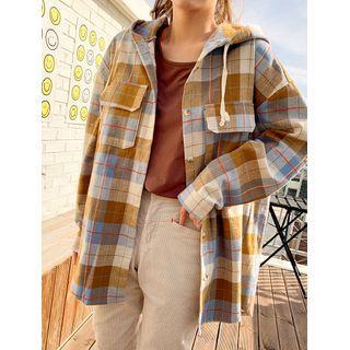 Hooded Flap-pocket Checked Shirt