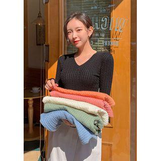 V-neck Cable Knit Top (6 Colors)