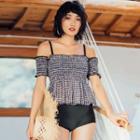 Plaid Cold Shoulder Tankini