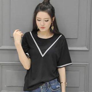 Contrast Trim Elbow Sleeve T-shirt