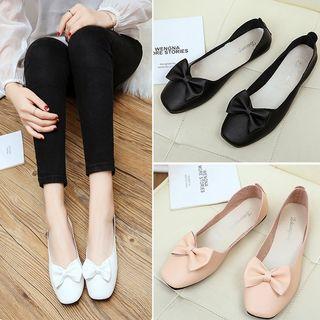 Faux Leather Bow Accent Dorsay Flats