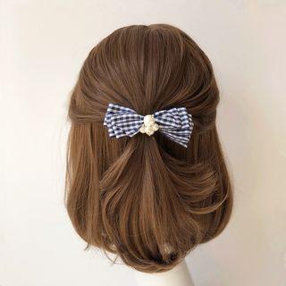 Faux Pearl Plaid Bow Hair Clip