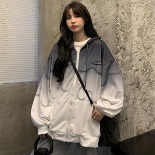 Hooded Long-sleeve Gradient Zip Jacket