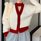 Halter Two-tone Cardigan White & Red - One Size