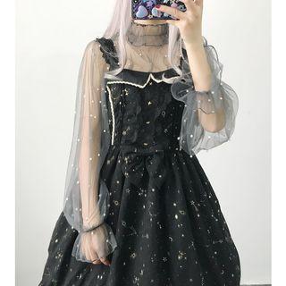 Embellished Sheer Long-sleeve Top