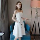 Lettering Strap Buttoned A-line Dress
