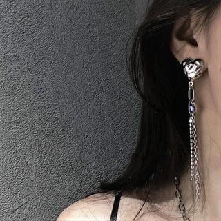 Heart Rhinestone Alloy Fringed Earring 1 Pair - Silver Needle - Silver - One Size