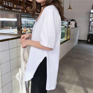 Plain Side Slit Short Sleeve T-shirt