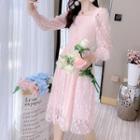 Square-neck Lace Midi A-line Dress