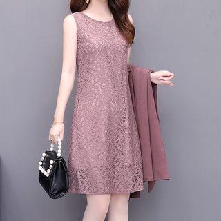 Set: Sleeveless Mini Lace Dress + Open-front Jacket