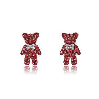 Sterling Silver Plated Gold Dazzling Cute Bear Stud Earrings With Red Cubic Zircon Golden - One Size