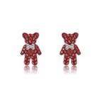 Sterling Silver Plated Gold Dazzling Cute Bear Stud Earrings With Red Cubic Zircon Golden - One Size