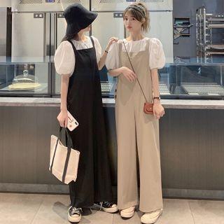 Puff-sleeve Plain Blouse / Plain Jumper Pants