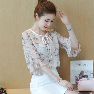 Floral 3/4 Sleeve Chiffon Blouse