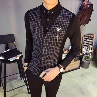Mock Two Piece Window Pane Panel Shirt