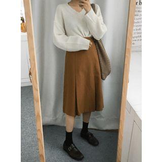 Boxy-pleats Midi Skirt