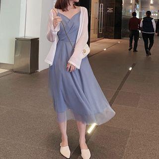 Mesh Spaghetti-strap V-neck Dress