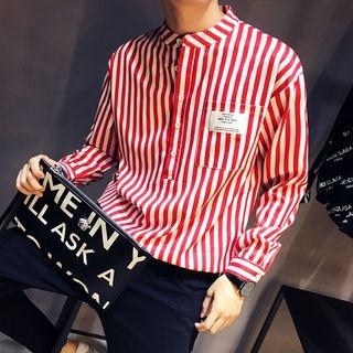 Band Collar Stripe Half-placket Shirt