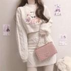 Rabbit Embroidered Cable Knit Sweater / Mini Pencil Skirt