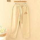 Embroidered Straight-cut Pants Khaki - One Size