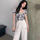 Short-sleeve Cow Print Top / Harem Pants