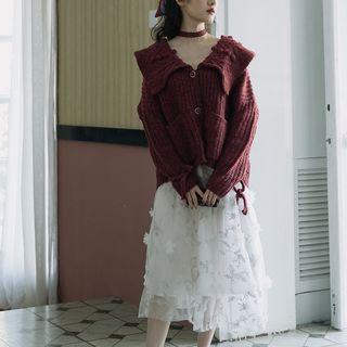 Set: Collar Cardigan + Midi Skirt