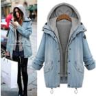 Single-breasted Two-piece Long-sleeved Loose-fit Oversized Hooded Denim Slim Long Coat