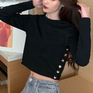 Crop Long-sleeve T-shirt Black - One Size