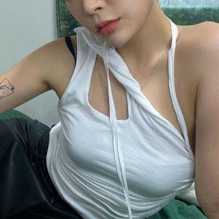 Asymmetrical Shirred Crop Tank Top