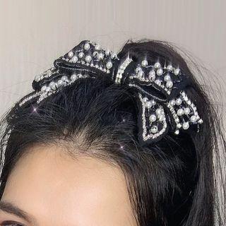 Bow Faux Pearl Hair Clip Black - One Size