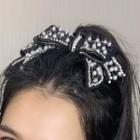 Bow Faux Pearl Hair Clip Black - One Size
