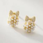Bow Faux Pearl Rhinestone Alloy Earring 1 Pair - Earring - Bow - Gold - One Size