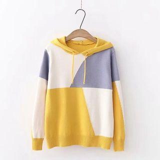 Color-block Drawstring Hooded Sweater