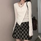 Long-sleeve Irregular Tie-front Top