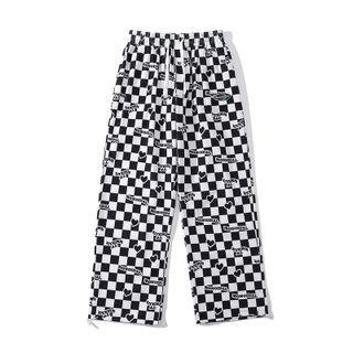Lettering Heart Checkerboard Wide Leg Pants