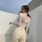 Turtle-neck Knot-back Sheer Top