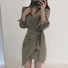 3/4-sleeve Shirt / Asymmetric Mini Skirt