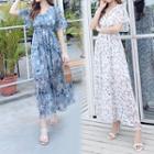 Floral Print V-neck Short-sleeve Maxi Sundress