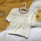 Short-sleeve Heart Pointelle Knit Top As Shown In Figure - One Size