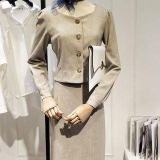 Set: Cropped Buttoned Jacket + Midi Skirt