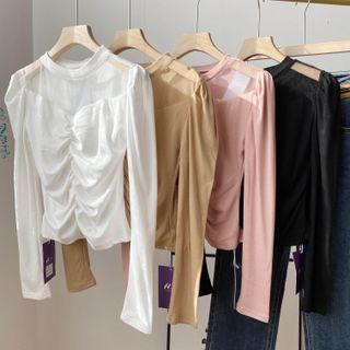 Set: Long-sleeve Sheer Panel T-shirt + Skirt