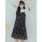 Crew-neck Short-sleeve T-shirt / Floral Spaghetti Strap Dress / Set