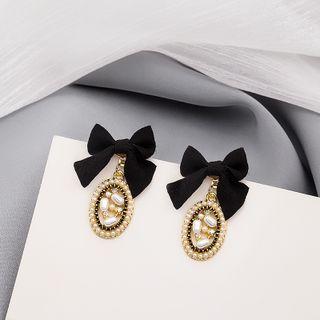 Bow Rhinestone Faux Pearl Alloy Dangle Earring