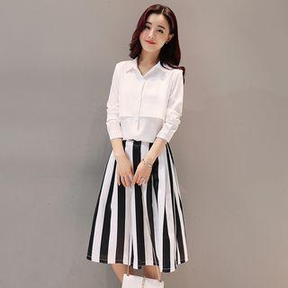 Set: Long-sleeve Blouse + Strap Skirt